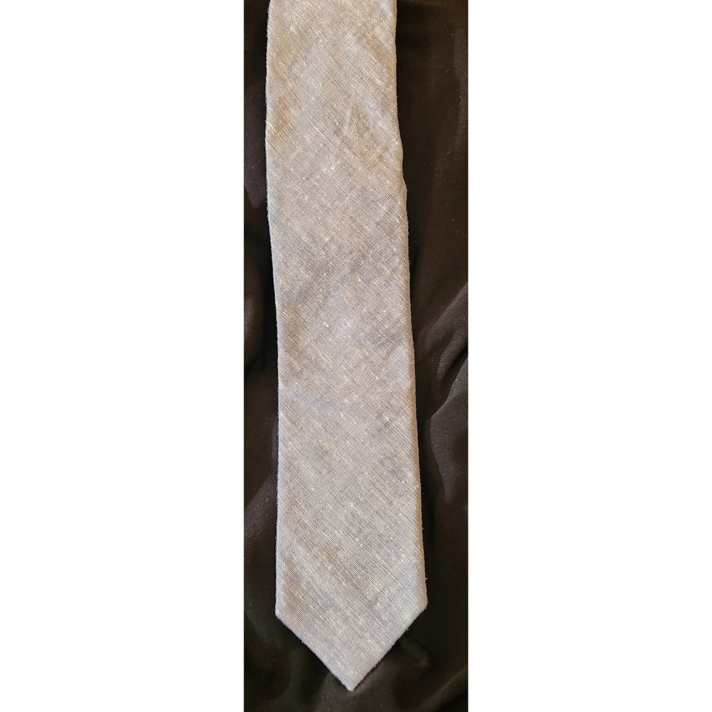 J.Crew Necktie Mens OS Blue Excellent Slim Chambray Linen Blend Handmade USA
